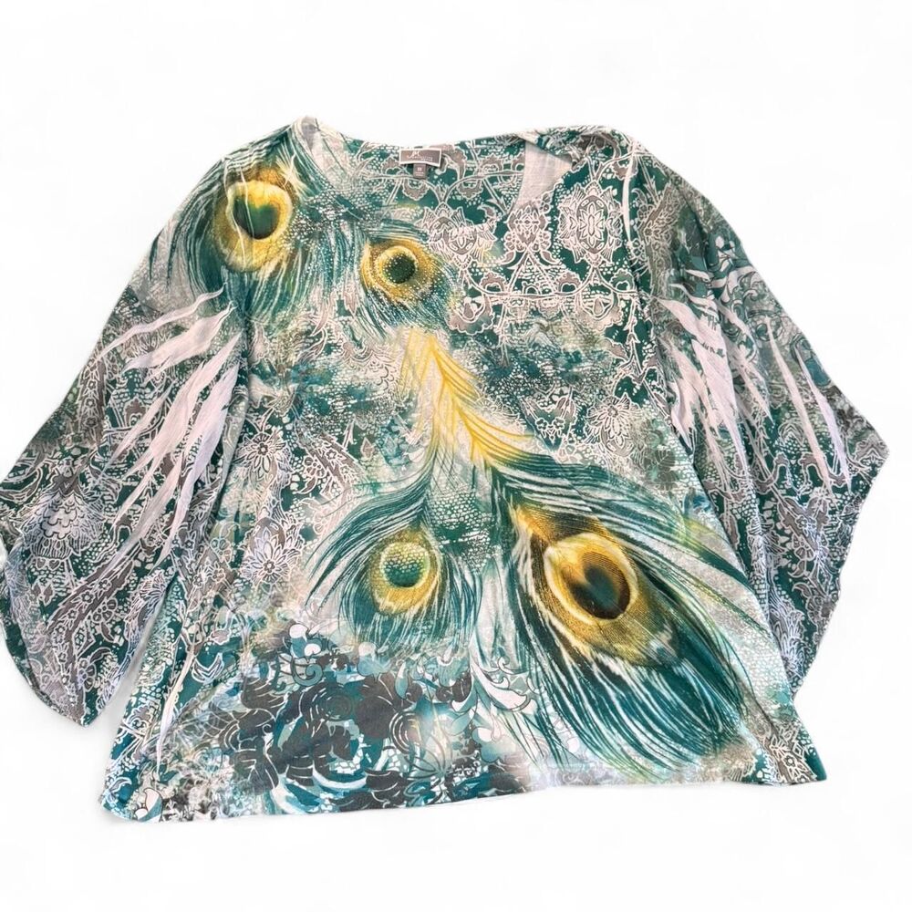 JM Collection Woman 3X Peacock Feather Rhinestone Tunic Top Plus Size
